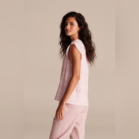 Rebecca Taylor Seersucker Stripe Pink Silk Blend Top Size M - Picture 4 of 12